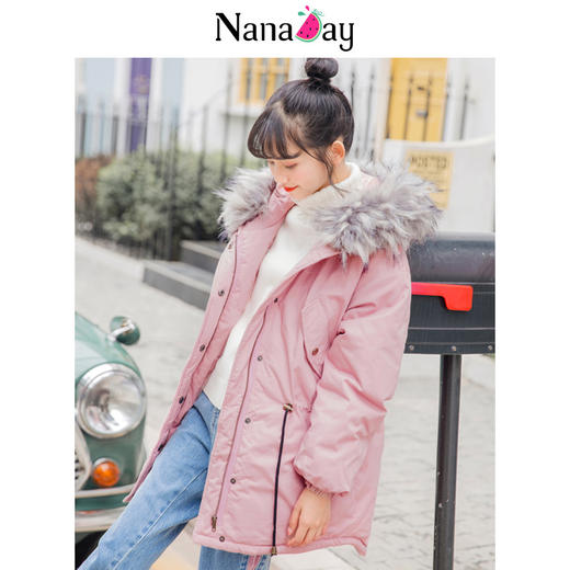 娜娜日记2018冬装新款女装韩版宽松粉色抽绳反季棉衣棉服外套学生 商品图1