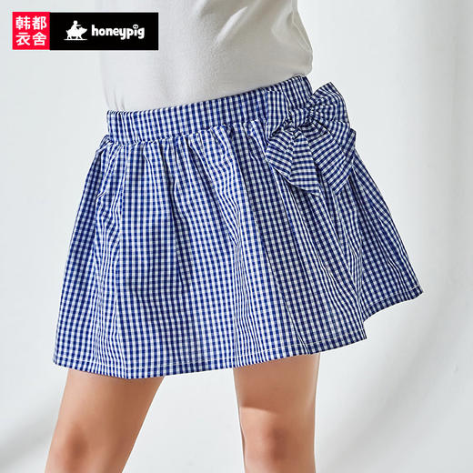honeypig童装2018夏装新款格子短裙蝴蝶结女童半身裙HPB7355堇 商品图1