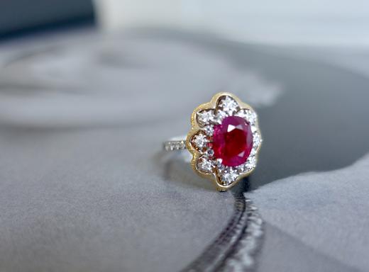 缅甸3.03克拉无烧鸽血红拉丝镂空两用款花戒 商品图0