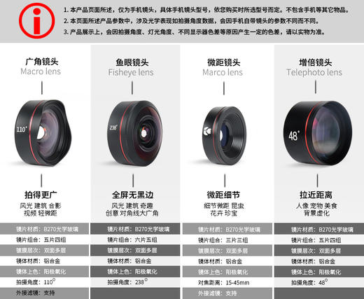 Kase卡色通用手机镜头II代二代广角+微距+鱼眼+增倍 商品图1