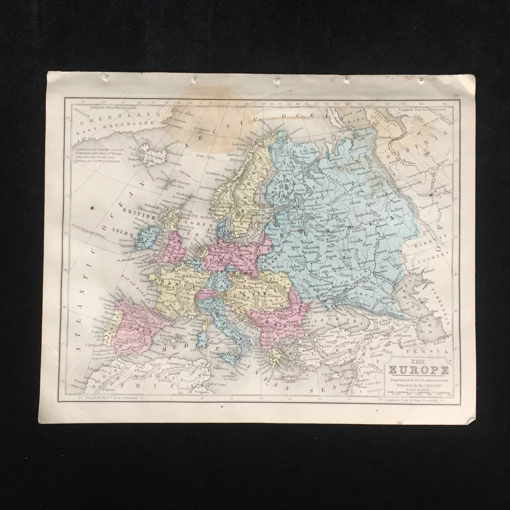 约1860年欧洲与南美洲老地图(双面)