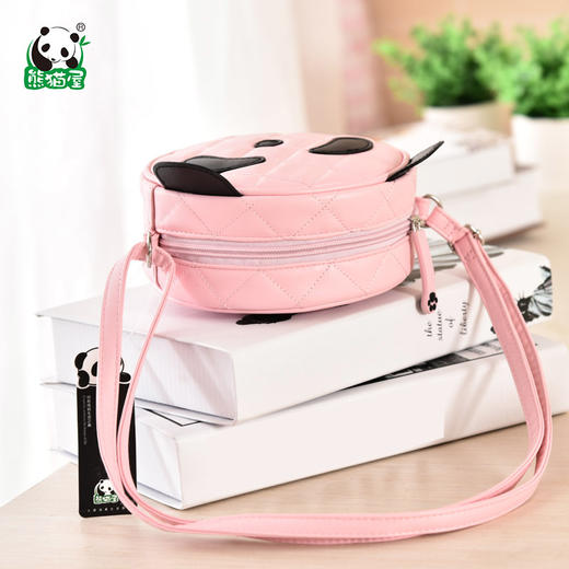 熊猫屋PANDAHOUSE儿童粉色PU圆形熊猫头小挎包 女孩 商品图3