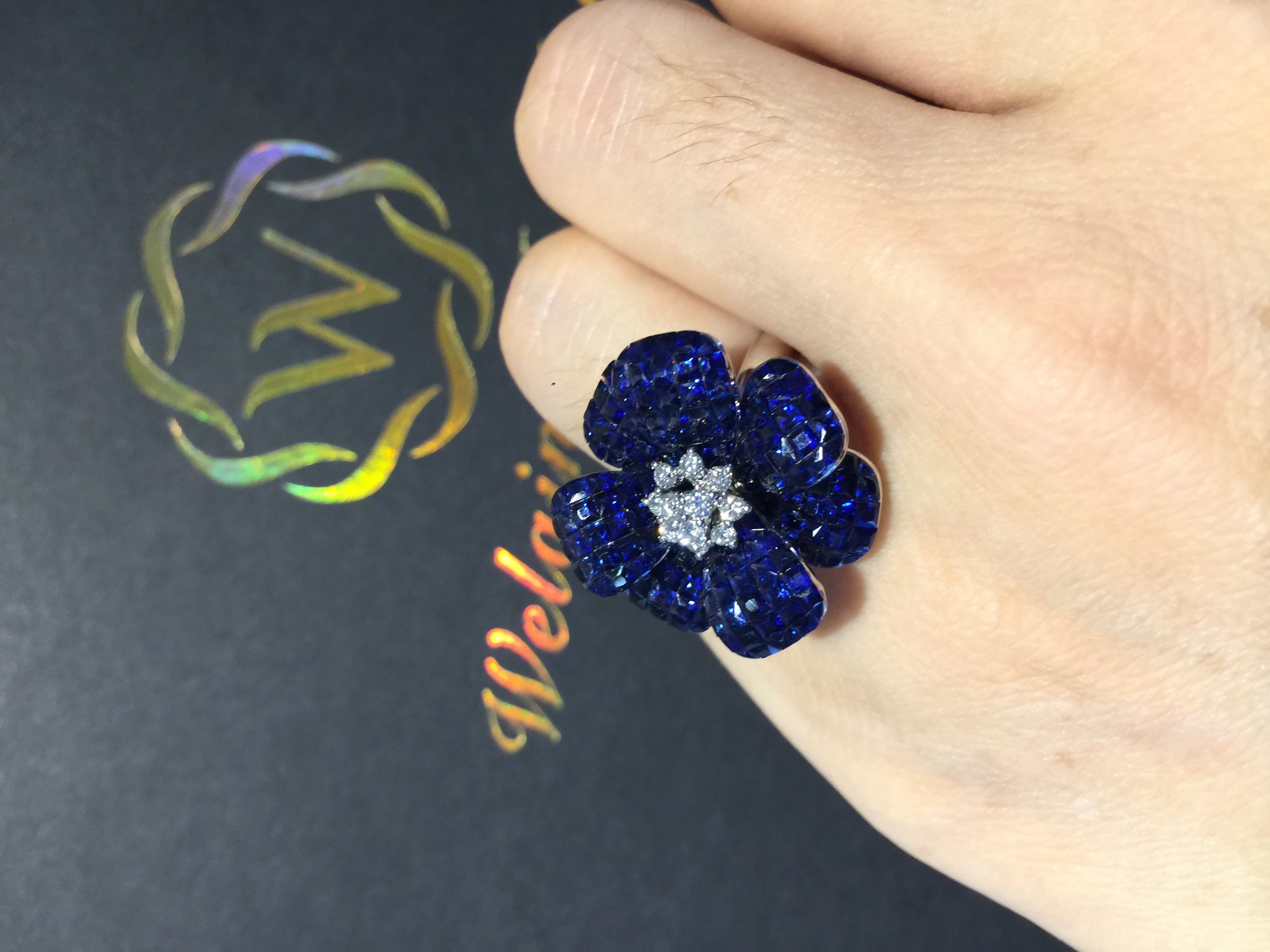 经典工艺无边镶嵌天然蓝宝石花朵戒指（同款已出，可定制）