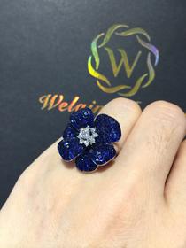 经典工艺无边镶嵌天然蓝宝石花朵戒指（同款已出，可定制）