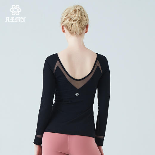 凡圣瑜伽春夏款简约V领修身瑜伽上衣瑜伽长袖T恤女F08372 商品图5