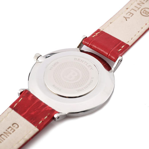 BL520-1314LWWR BENTLEY 钢色壳白面红色鳄纹牛皮表带女士腕表 商品图5