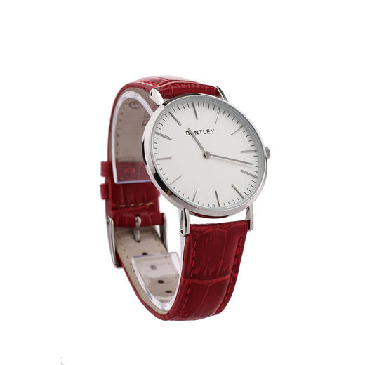 BL520-1314LWWR BENTLEY 钢色壳白面红色鳄纹牛皮表带女士腕表 商品图2