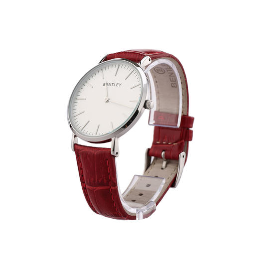 BL520-1314LWWR BENTLEY 钢色壳白面红色鳄纹牛皮表带女士腕表 商品图1