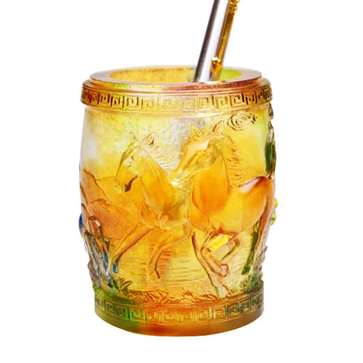 琉璃摆件 万马奔腾笔筒 商务馈赠 商品图0