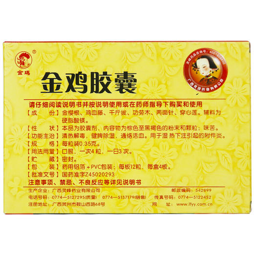 金鸡 金鸡胶囊 0.35g*48粒 清热解毒 附件炎 妇科炎症附件炎 商品图2