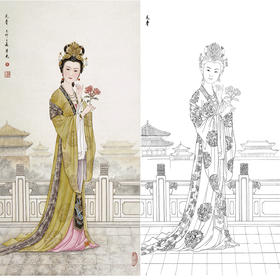 白描底稿-金陵十二钗红楼传统人物贾元春-JD03