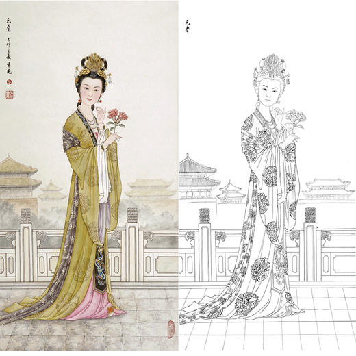 白描底稿-金陵十二钗红楼传统人物贾元春-JD03 商品图0