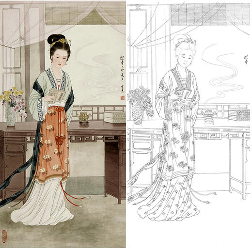 白描底稿-金陵十二钗红楼人物贾迎春-JD07 商品图0