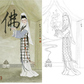 白描底稿-金陵十二钗红楼传统人物妙玉-JD06