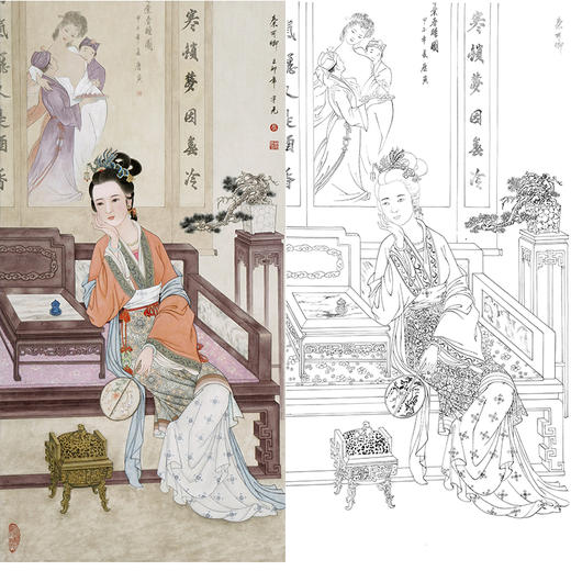 白描底稿-金陵十二钗红楼传统人物秦可卿-JD12 商品图0