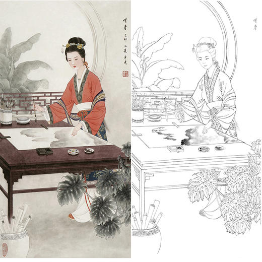 白描底稿-金陵十二钗红楼传统人物贾惜春-JD08 商品图0