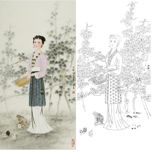 白描底稿-金陵十二钗红楼传统人物贾巧姐-JD10 商品图0