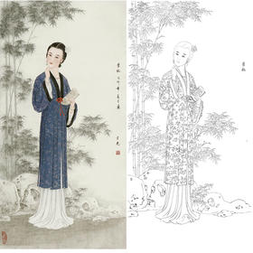 白描底稿-传统人物-金陵十二钗红楼人物李纨-JD11