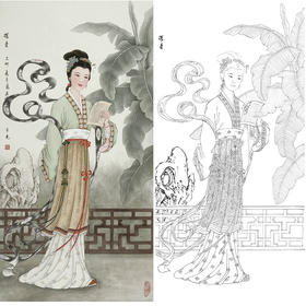 白描底稿-金陵十二钗红楼传统人物贾探春-JD04
