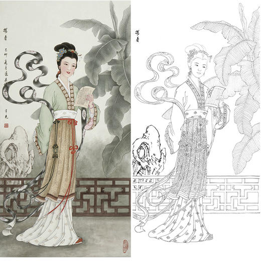 白描底稿-金陵十二钗红楼传统人物贾探春-JD04 商品图0