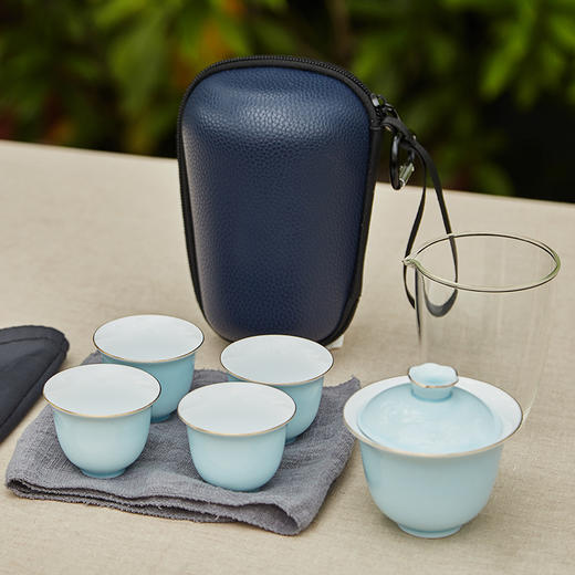 尚置丨茶旅便携旅行茶具套组 （盖碗*1，公道杯*1，品茗杯*4，茶巾*1，旅行包*1） 六色可选      商品图0