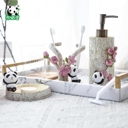 熊猫屋PANDAHOUSE创意皂碟牙刷架洗浴瓶浴室用品 桃花源系列套装 送女友 商品图0