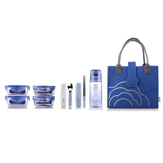 LC-S2812 凡尔赛彩盒装八件套（二入小方+二入小圆+凡尔赛随手瓶+餐具筷子+餐具勺子+大毛毡布餐包） 商品图0