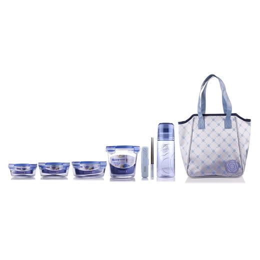 LC-S2708 凡尔赛彩盒装七件套（大圆+中圆+小圆+圆桶+随手瓶+餐具筷子+大色丁布餐包） 商品图0