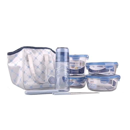 LC-S2708 凡尔赛彩盒装七件套（大圆+中圆+小圆+圆桶+随手瓶+餐具筷子+大色丁布餐包） 商品图1