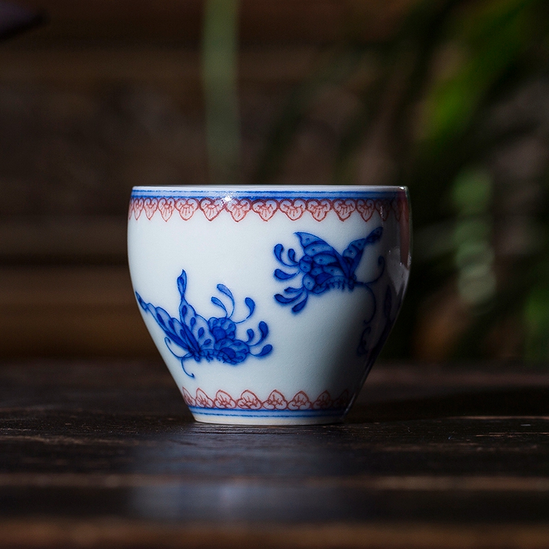 【原矿老青花】胡春亮开窗缠枝蝴蝶杯