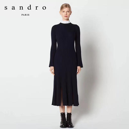 点此购买  sandro 褶皱高领针织连衣裙 104870 昕 商品图9