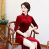 HQ9834秋冬新款修身刺绣婚宴丝绒旗袍 商品缩略图0