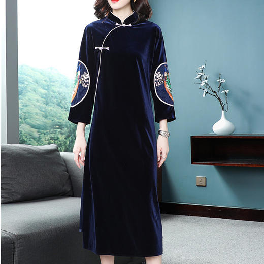 中国风丝绒刺绣改良旗袍民族风汉服连衣裙 FL-99071 商品图0