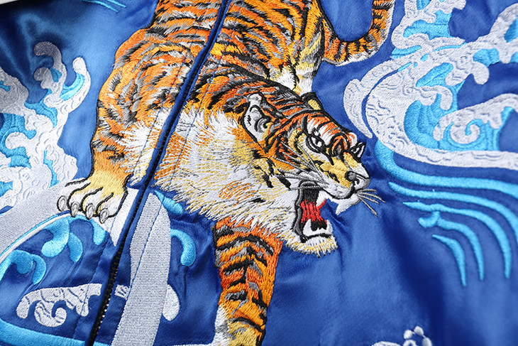 evisu/福神24 蓝色老虎踏浪刺绣棒球夹克
