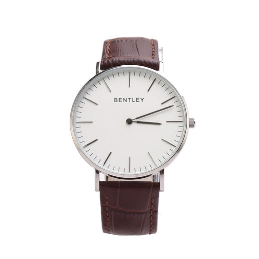 BL520-1314MWWB BENTLEY 钢色壳白面黑色鳄纹牛皮表带男士腕表 商品图0