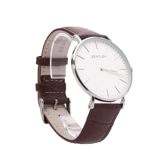 BL520-1314MWWB BENTLEY 钢色壳白面黑色鳄纹牛皮表带男士腕表 商品图2