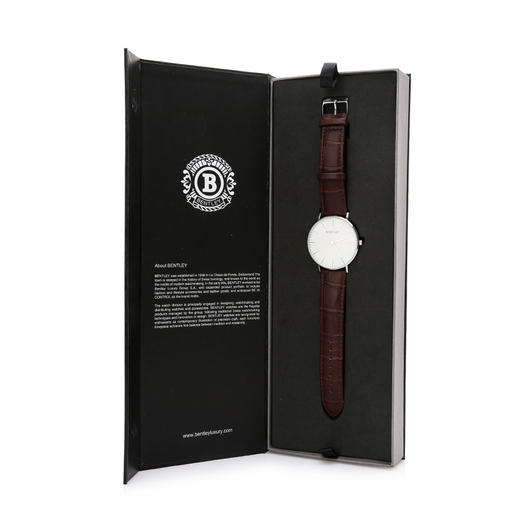 BL520-1314MWWB BENTLEY 钢色壳白面黑色鳄纹牛皮表带男士腕表 商品图6