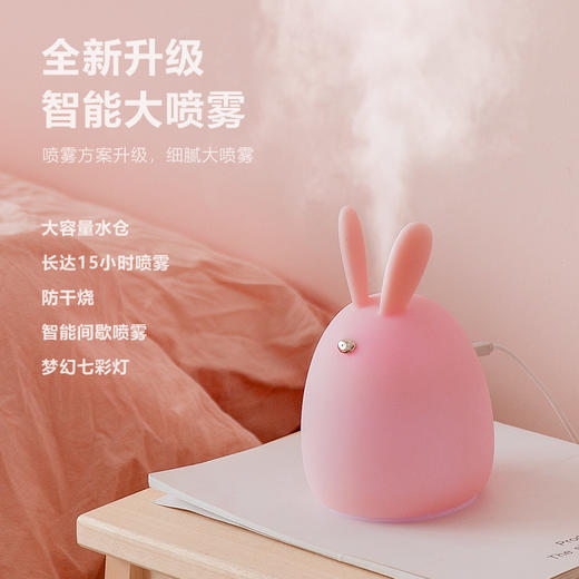 萌兔迷你加湿器小家用静音卧室小型车载usb办公室桌面礼物补水便携式宿舍学生用空气净化器可爱喷雾办公桌 商品图1