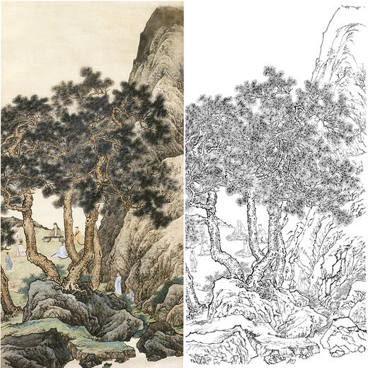孙天牧竖幅工笔山水人物白描底稿-《松下文会》-多种白描尺寸可选-ST34 商品图0
