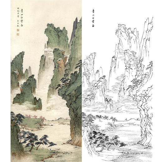 孙天牧竖幅工笔山水白描底稿-《青山白云图》-多种白描尺寸可选-ST28 商品图0
