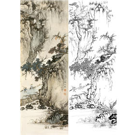 孙天牧竖幅工笔山水人物白描底稿-《仿郭熙行旅图》-多种白描尺寸可选-ST31