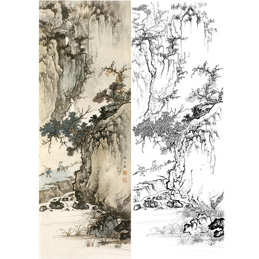 孙天牧竖幅工笔山水人物白描底稿-《仿郭熙行旅图》-多种白描尺寸可选-ST31 商品图0
