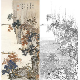 孙天牧竖幅工笔山水白描底稿-《东坡夜游赤壁》-多种白描尺寸可选-ST30