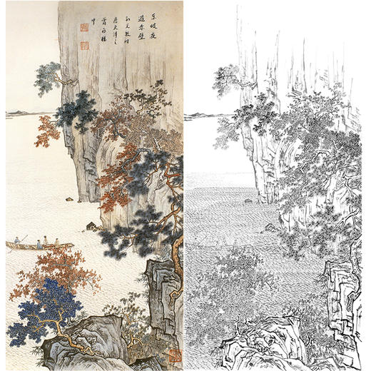 孙天牧竖幅工笔山水白描底稿-《东坡夜游赤壁》-多种白描尺寸可选-ST30 商品图0