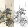 孙天牧竖幅工笔山水人物白描底稿-《仿唐寅听泉图》-多种白描尺寸可选-ST27 商品缩略图0