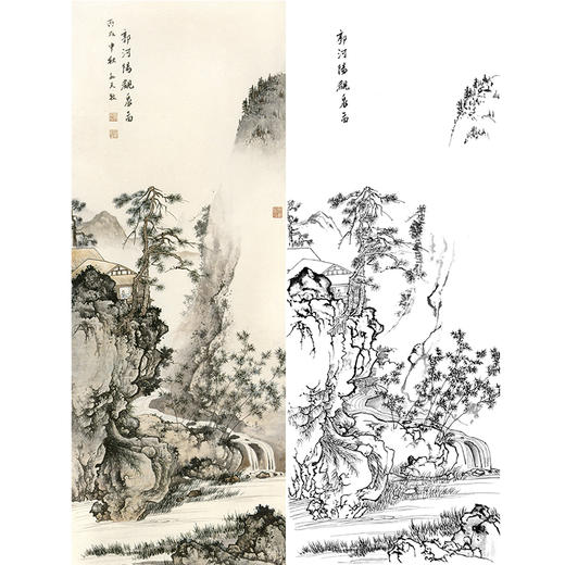 孙天牧竖幅工笔山水白描底稿-《观瀑图》-多种白描尺寸可选-ST32 商品图0