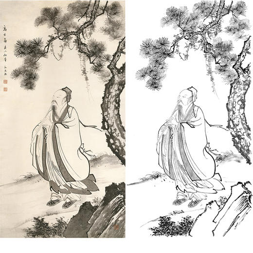 孙天牧竖幅工笔山水传统人物白描底稿-《高士图》-多种白描尺寸可选-ST38 商品图0