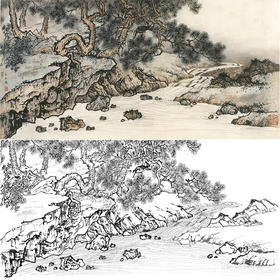 孙天牧横幅工笔山水白描底稿-《松风泉声图》-多种白描尺寸可选-ST42