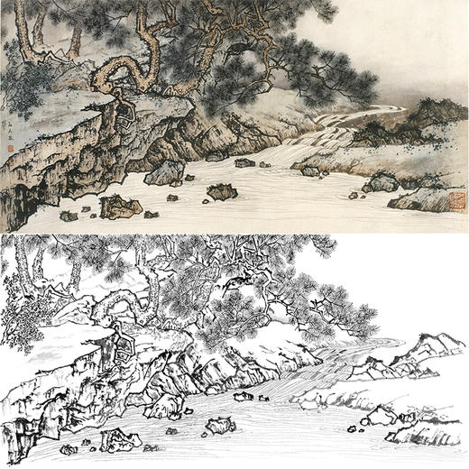孙天牧横幅工笔山水白描底稿-《松风泉声图》-多种白描尺寸可选-ST42 商品图0