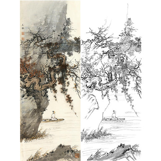 孙天牧竖幅工笔山水人物白描底稿-《临流赋诗》-多种白描尺寸可选-ST33 商品图0